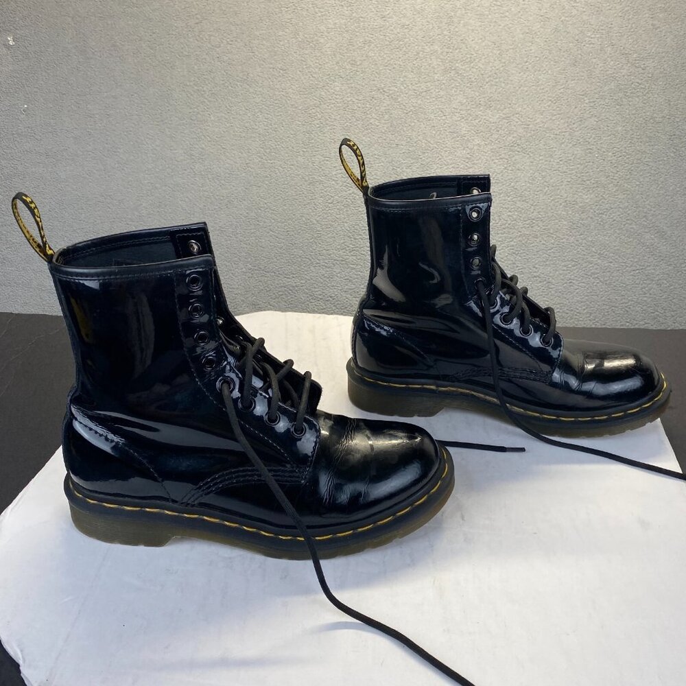 Dr. Martens Black Patent Leather 8-Eye Lace-Up Ankle Boots